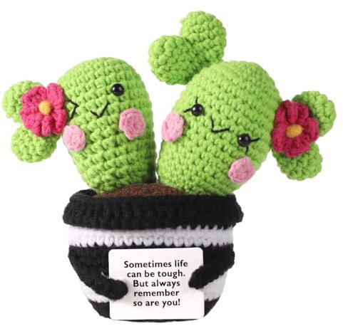 TOYMIS Cactus Positivo, Ganchillo de Cactus Positivo Lindas Muñecas de Punto con Tarjeta Positiva para Regalos de Animación Regalos de Cumpleaños Decoración de Fiestas Estímulo