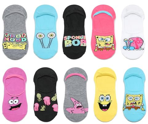 Nickelodeon SpongeBob SquarePants Sneaker-Socken für Damen – 10 Paar – SpongeBob, Patrick, Gary – Schuhgröße 37-45, Mehrfarbig/Meereswellen (Ocean Tides), 36.5-43 EU