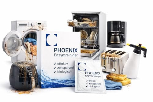 Spülmaschinenreiniger Waschmaschine, Trockner, Maschinenreiniger, Haushaltsgeräte Reiniger, Keim und Bakterienreduzierend Phoenix Enzymreiniger Maschinen (80, Gramm)