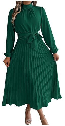 Casual Dresses for Women UK Women's Formal Elegant Dresses for Special Occasion Mock Neck Long Sleeve High Waisted Bodycon Pleated Swing Midi Dresses