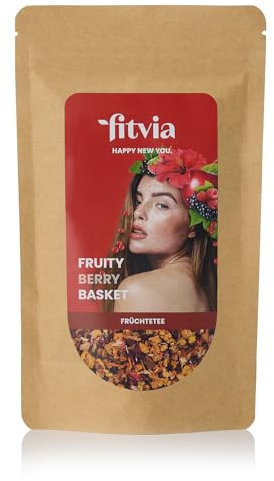 fitvia Früchtetee Fruity Berry Basket – 100 g loser Tee mit Wildbeeren, Hibiskus und Erdbeere, echte Fruchtstücke, ohne Zuckerzusatz, nachhaltig verpackt