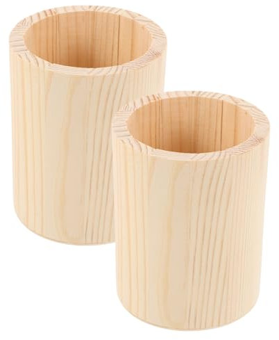 Amosfun Sets Wooden Pen Holder Pencil Pot Circle Solid Wood Organizer Unfinished Case Pot Diy Box Container for Home Office Pcs