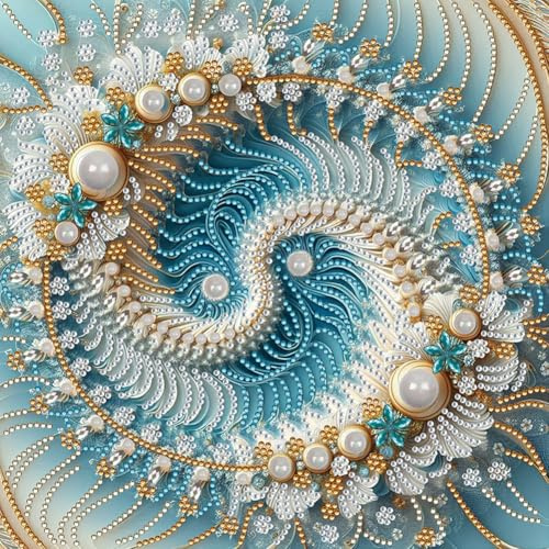 Blumen Diamant Painting Bilder für Erwachsene,5D Diamond Painting,DIY Strass Bilder Diamant Kunst Kits,speziell geformt Steine Diamant Painting für Zuhause Dekor 30x30cm-Wasserwellen Mandala