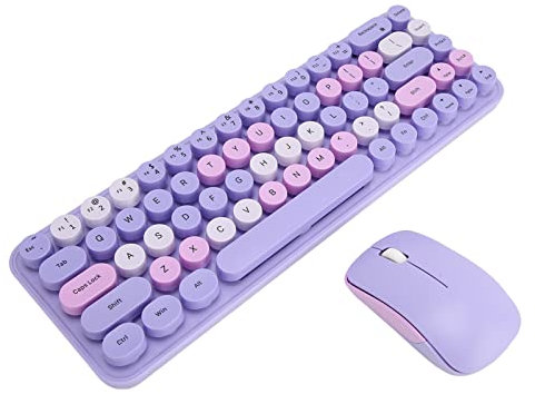 Teclado USB Ratón Inalámbrico Retro Lindo Juego Teclado Ratón PC (Tema Morado)