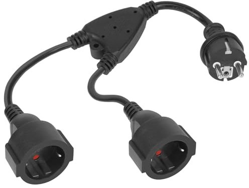 URAQT Prolunga di Alimentazione con 2 Prese, Prolunga di Alimentazione 2 in 1, Cavo di Prolunga con Contatto Protettivo, Adattatore a 2 Prese con Sicurezza Bambini, 16A/250V per Casa, Ufficio, Nero