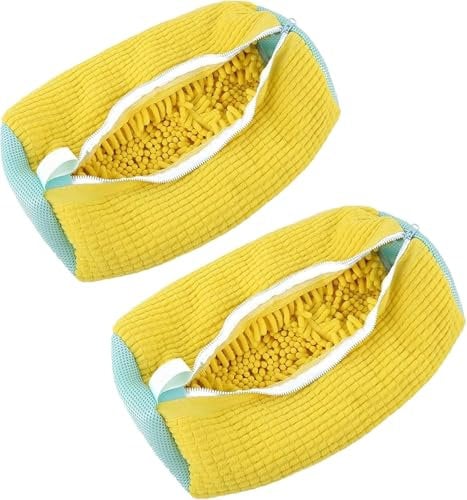 Shoe Washing Machine Bag Trainer Shoe Bag Laundry with Zips 360° Cleaning Reusable Shoe Cleaner for Sneakers Canvas Tennis Running Shoes (YELLOW 2Pcs)