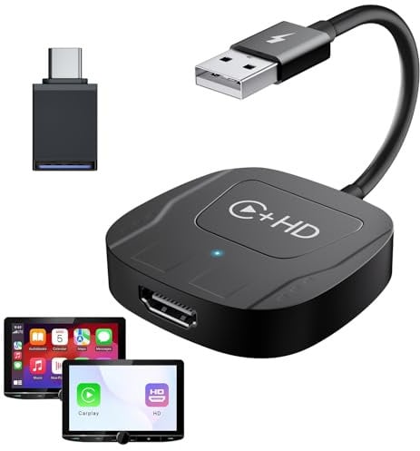 Wireless CarPlay Adapter with HDMI, supports mirroring videos/games from multimedia devices with DP function to car, Car TV Mate compatible with Phone iOS 10+ and Cars from 2016 with Wired CarPlay