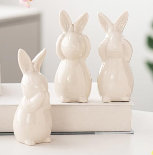 GZWY Osterhase für Osterdeko aus Keramik, 3 Stück Hase Deko Kaninchen Figuren Ostern Deko, Frühlingsdeko Innen Tischdeko, Frühling Ostergeschenk für Deko Wohnzimmer Büro Party (Weiß)