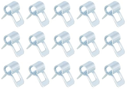 QUARKZMAN 15 Stück Schlauch Federklemme Schlauchschellen, 4mm Benzinschlauch Schellen Federband-Typ-Klemmen Kraftstoff/Silikon für Automobilölrohr Wasserrohr Luftschlauch, Blau Weiß Zink