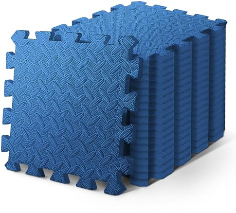 KAYMAN 28 Pack Gym Foam Mats, Nonslip Interlocking Floor Mats, EVA Foams Exercise Gym Mat for Home Workouts, Studio, Weights, Exercise & Yoga, Protective Foam Floor Tiles for Garage, (30x30 cm) Blue