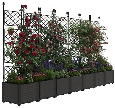 Hipicute Pflanzkasten aus Kunststoff mit Metallspalier, Hochbeet mit Rankgitter, Pflanzgefäß für Kletterpflanzen, Außenbereich, erhöhter Sichtschutz für Terrasse, Balkon, Pflanzkasten für Hinterhof