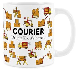 Purely Home Courier Mug - Funny Parcel Delivery Driver Novelty Gifts - Tea/Coffee Hot Drinks White Ceramic Cup Present