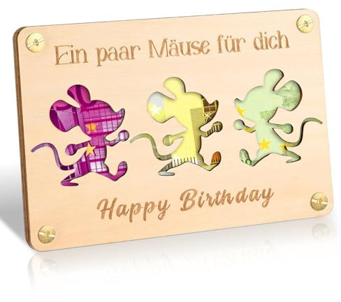 hurifeng Holz Geldgeschenk Geburtstag - Kreative Geldgeschenk Verpackung aus Lindenholz - Einzigartiges Geburtstagsgeschenk für Männer und Frauen (Maus)