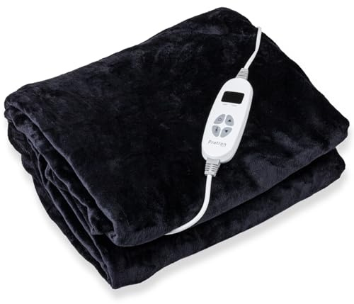 Protron Elektrische Wärmedecke Wärmebett Kuscheldecke mit Abschaltautomatik, 9 Heizstufen, LED Überhitzungsschutz, Timer bis 9Std, waschbar (Flannel, Anthrazit, 200 x 180 cm)
