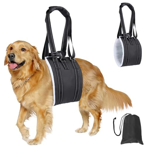 MHwan Tragehilfe Hund, Unterstütztes Gehen, Verbessertes Design der tragbaren Schnalle auf der Rückseite, Hochwertiges Wasserdichtes und Schmutzabweisendes PU-Leder und Flauschig Weiches Material (M)