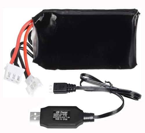 Yangers DIY 7.4V 1000mAh Lipo Battery RC Rechargeable Batteries XH2.54 Plug Connector with USB Charger Set Suitable for Flysky FS-i6 FS-i6S FS-I6X Transmitter