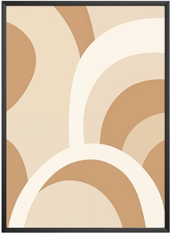 MJ-GRAPHICS® Bild Abstrakte Wellen Poster Boho Minimalistischer Kunstdruck Wohnzimmer Wandbild Skandi Modern Beige Braun Retro Boho Deko Design – A2 Ohne Rahmen