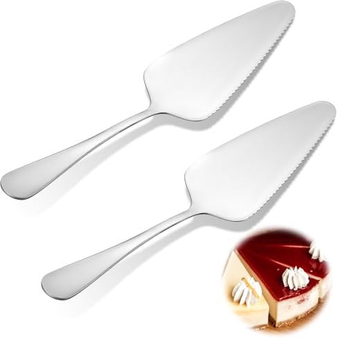 JJUNW 2 Stück Edelstahl Tortenheber Set, Kuchenheber Tortenmesser Kuchenschaufel mit Gezackten Kanten Tortenschaufel Kuchenmesser für Küchen Partys Restaurants (Silber)