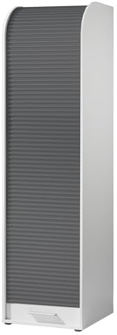 möbelando Jalousieschrank >Organizer< mit Rollo, 4 Fächer, 3 Böden, 45x164x40 cm, Holzwerkstoff, Kunststoff-Front, weiß matt/Graphit, 2 verstellbare Böden, für Ordner & Büromaterial
