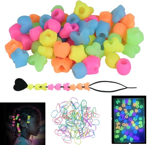 60Pcs Silicone Hair Beads for Kids Girls,5mm Colorful Soft Silicone Beads for Girls Braids Glow in The Dark Head Accessories Ties