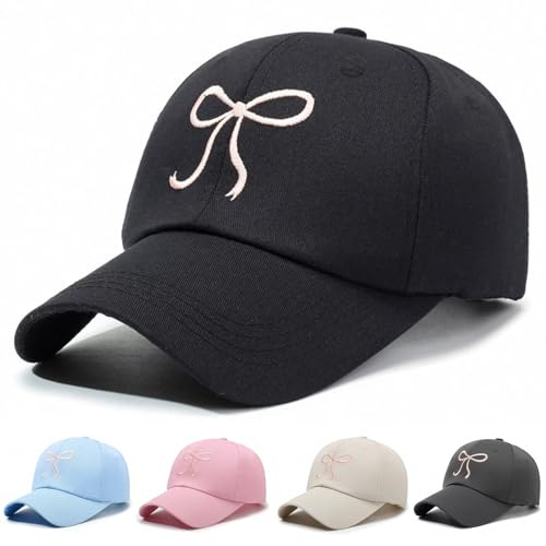 Kunyeah Schleife Baseballkappe für Frauen Mädchen Sonnenhut Verstellbares Trucker Cap Niedlicher Hut mit breiter Krempe