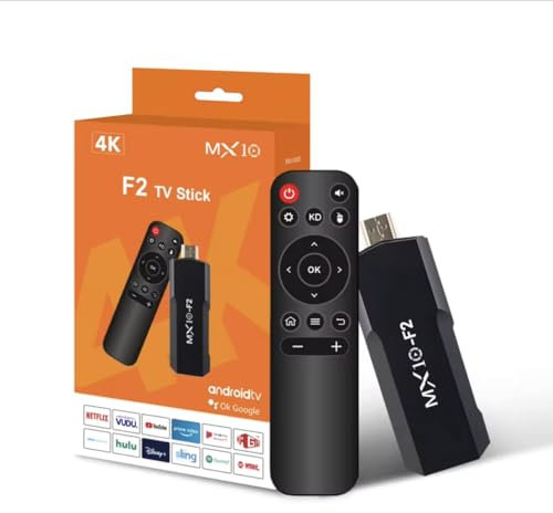 MX10 F2 TV Stick Android, Diffusion en Continu 4K, avec Télécommande, Compatible Netflix, Disney+, Prime Video, Youtube