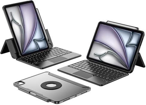 ProCase Keyboard Case for iPad Air 13 Inch (M3 2025/M2 2024), iPad Pro 12.9 Inch (3/4/5/6 Gen) 2022 2021 2020 2018, Magnetic Detachable Protective Cover with Touchpad & Pencil Holder -Black