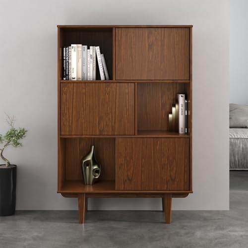 IDIMEX Highboard Simona mit 3 Türen, Kastanie Farben – Wohnzimmer Kommode mit Regal und Türen für geschlossenen Stauraum Vintage Highboard Wohnzimmerschrank Modern Retro Schrank Design