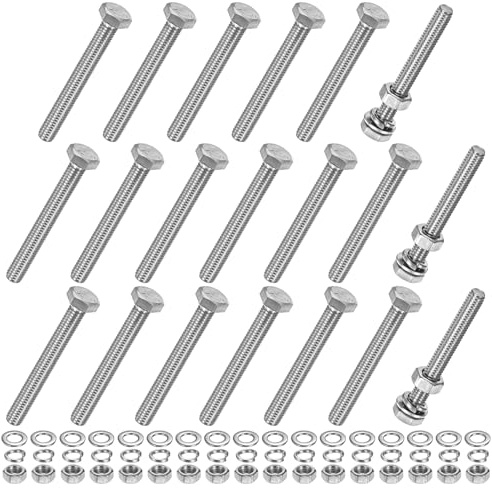 M METERXITY 20er-Pack Sechskantschrauben Mit Muttern Flach- Und Federringen M6x50mm Edelstahl-Schrauben Und Muttern-Set Vollgewinde Metrische Schrauben-Auswahl Für Geräte/Maschinen