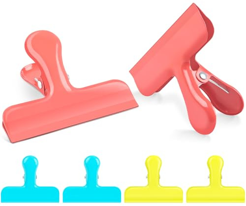 Caianwin 6 Stück Verschlussklammern Groß 76mm Tütenklammern Metallklammern Clips für beutel, Lebensmittel und Foto für Haus, Küche, Schule und Büro (Orange/Blau/Gelb)
