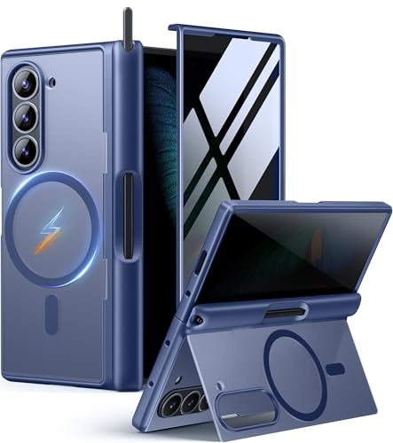 MOBOSI für Z Fold 6 Hülle mit Sichtschutzfolie [Kompatibel mit MagSafe],[Integrierter Ständer & Vollständiger Scharnierschutz], Stoßfeste Schutzhülle Handyhülle für Galaxy Z Fold6,Blau