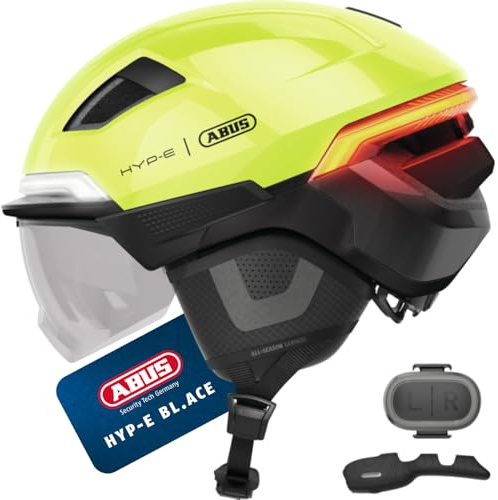 Casque de vélo ABUS HYP-E B.Lace - avec feu Avant, arrière et Clignotant Ainsi Que feu Stop activé sans Fil - avec visière et Cache-Oreilles - pour vélo, vélo électrique et S-Pedelec