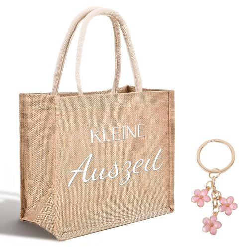 Dongcill Auszeit Jutetaschen und Schlüsselanhänger, Jutebeutel mit Spruch kleine Auszeit, Kleine Auszeit Geschenktasche, für Frauen Freundin Mama zum Geburtstag Weihnachten
