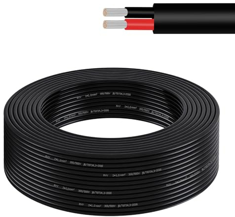 AOHEWEI Cable de 20 Metros 17 AWG 2 núcleos, 2 x 1,0 mm² Flexible Trenzado de Cobre estañado Cable eléctrico de Baja tensión de 5V/12V/24V/300V para Tiras de LED, automoción, Exteriores y Bricolaje