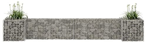 QJBSAVVA H-Gabionen-Pflanzkorb 260x40x40 cm, Edelstahl, Gabione Hochbeet Zaun Sichtschutz