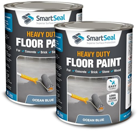 SmartSeal Heavy Duty Floor Paint - Ocean Blue, 2 x 5L - Hard-Wearing Garage Floor Paint with Anti-Slip Mid-Sheen Finish – also Ideal for Decking, Warehouse flooring, Brick, Concrete, Stone & Wood