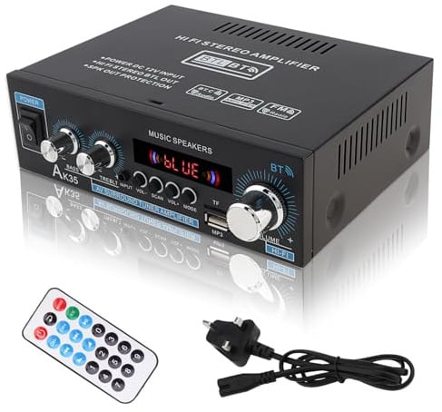 ePathChina AK35 2‑Channel Stereo Power Amplifier 2×30W with Bluetooth, USB/SD/AUX/RCA Input, Bass & Treble Control, FM Radio, Aluminum Alloy – Mini Hi-Fi & Karaoke for Car, Home & Desktop Speakers