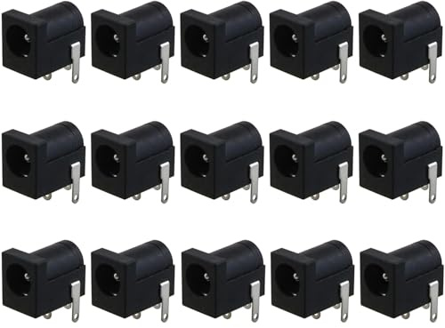 KKUANG 15PCS Black DC Power Jack 5.5x2.1mm PCB Mount Female Socket DC Power Pin Compatible with Breadboards Media Players