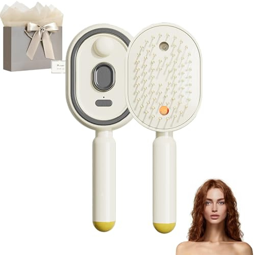 Electric Hair Brush Women with Water Spray, Vibration Misting Detangling Comb, Red Light Air Cushion Massage Brush for Wet & Dry Hair, Portable Home Spa Styling Tool (Beige)