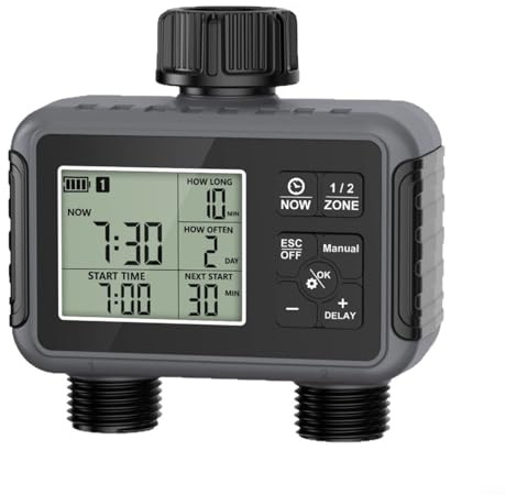 MoSundi IPX5 Wasserdicht für Dual Outlet Bewässerungsregler Programmierbarer Garten Bewässerungs-Timer mit manuellen und für Auto-Modi Regenverzögerung Funktion Schlauchsysteme Gewächshaus Schwarz