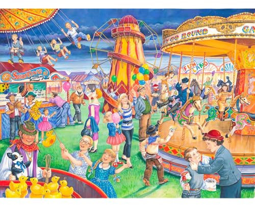The House of Puzzles - Fairground Rides Jigsaw - Big 250 Piece Jigsaws For Adults & Kids, Extra Large Pieces, Artist Illustrated, Scenic Landscape, Deluxe Puzzle Gifts
