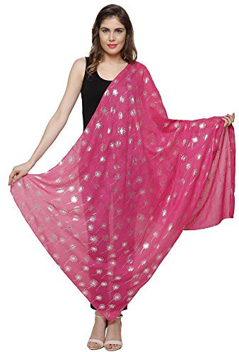 World of Shawls New Ladies Womens Glitter Foil Sparkle Print Scarf Scarves (Dandelion Hot Pink)