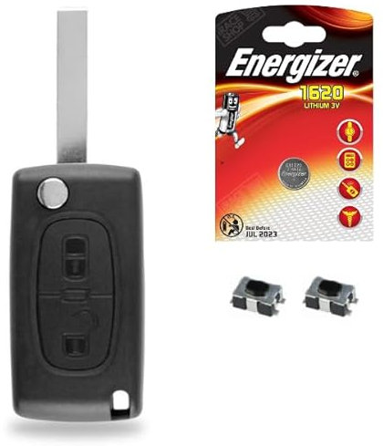 Boitier pour Télécommande Clé Plip Peugeot 107 207 308 307 407 807 3008 Partner + Switch + Pile CR1620 Energizer - Kit iRace Keys®