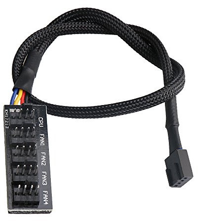 BQLZR 40.5cm Long Black Sleeved Braided 5 Way 4-Pin PWM Fan Hub Splitter Fan Power Cable for Computer Fans