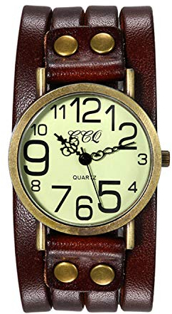 Avaner Retro Armbanduhr für Damen Herren, Analoguhr Quarzwerk mit Mutilayer Leder Armband, Herren Frauen Uhr ungewöhnliches großes Zifferblatt Braun