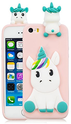 HopMore iPhone 5S / 5 Case - Cute 3D Design Silicone Soft Gel Shockproof Protective Cover - Ultra Thin Rubber Bumper - Funny Pink Unicorn Shell for Girls