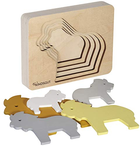 Kindsgut Tierpuzzle, Lagenpuzzle, Lernspielzeug zur Förderung der Motorik, Motorikspielzeug aus Holz, praktische Größe für zuhause und unterwegs, Löwe