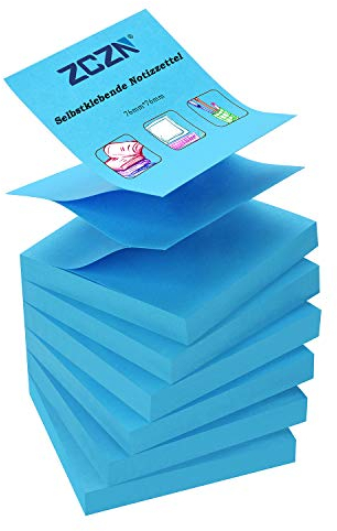 ZCZN Z-Notes, 6 Blöcke Selbstklebende Notizen, Klebezettel Von 76 x 76 mm, 80 Blatt pro Block - Selbstklebende Notizen Von 480 Blatt - Blau