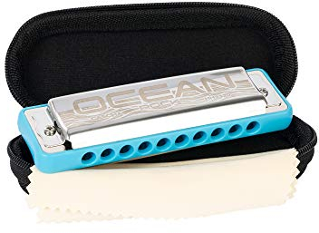 CASCHA Ocean Rock Mundharmonika F-Dur in Blau | Professionelle, diatonische 10-Loch Mundharmonika | Hochwertige Stimmzungen aus Phosphor-Bronze | Mit Softcase und Putztuch, HH 2323
