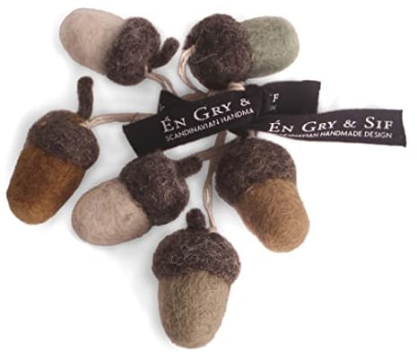 Gry & SIF Herbstanhänger Deko-Eicheln aus Filz, handgemachte skandinavische Herbstdeko, Herbstschmuck für Trockenzweige, Hängedeko Herbst | grüne Eicheln 6er Set